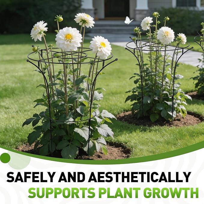 1 Pack Metal Peony Plant Support Cage,32.2" H x 19.2" D Grow Through Flower Support with Wide Top Ring,Bouquet Shape Flower Cage for Peonies Roses and Top-Heavy Blooms