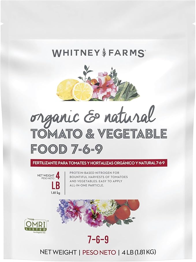 Whitney Farms Organic & Natural Tomato & Vegetable Food 7-6-9 - Fertilizer for In-Ground or Container Gardens - 4 lb.