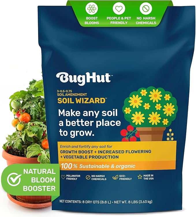 BugHut Soil Wizard Organic Soil Amendment – All Purpose Plant Food for Houseplants, Vegetables, Flowers, and Herbs - Chemical-Free Nutrient Source for Indoor & Outdoor Gardens - 8 lbs.