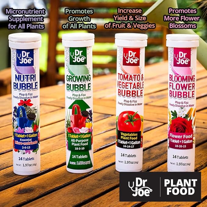 Dr. Joe Blooming Flower Bubble Plant Food – Water Soluble Fertilizer (14 Fizzing Tablets, Makes 14 Gallons, 10-20-15)