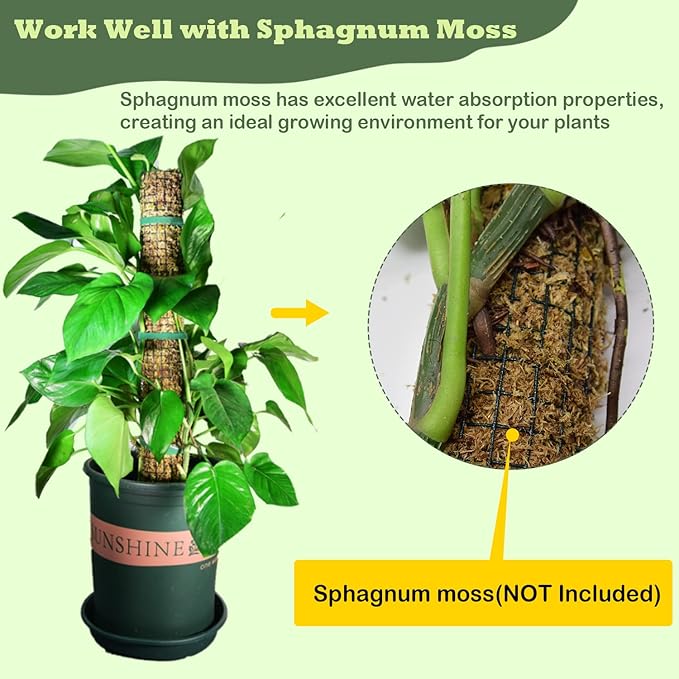 Moss Pole DIY Kit, 13.2ft Metal Moss Pole for Plants Monstera, 4Pcs 8.3in×3.3ft Steel Wire Mesh with Cable Ties, Max Make 7Pcs 23" Sphagnum Moss Pole (13.2FT Wire Mesh Without Plier)