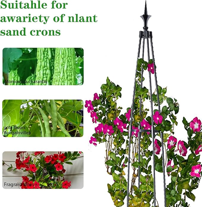Garden Obelisk Trellis for Climbing Plants, 67inch lron Pipe Wrapped in Plastic Plant Support, Rust-Resistant Outdoor Garden Structure for Roses, Vines, and Flowers, Easy Assembly, Durable Design.