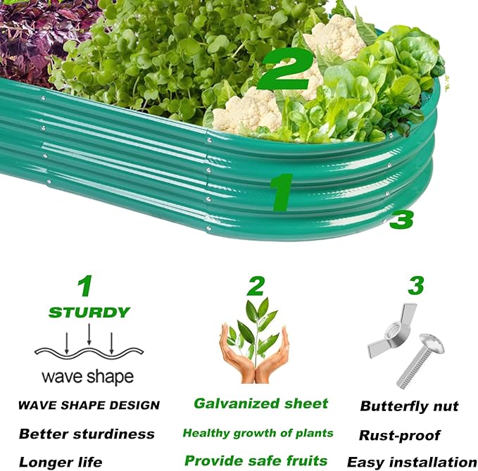 Raised Garden Bed GRS Certified Galvanized Planter Box Outdoor, 5ft Oval Rot-Resistant Metal Garden Bed Planter, Recycled Material Planter for Vegetables Flowers Herbs (Green)