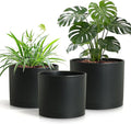 10/9/8 Inch Large Plant Pots with Drainage Holes and Trays, 3 Pack Modern Minimalist Cylinder Planters for Monstera, Snake Plant, Indoor Outdoor (Matte Black)