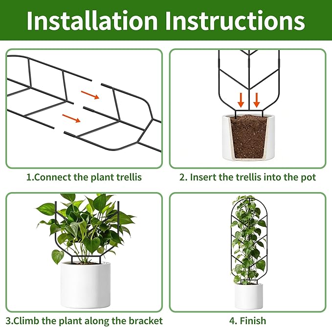 4 Pack 30'' Large Metal Plant Trellis for Climbing Plants, Tall Plant Support for Indoor & Outdoor Use, Modern Decorative Trellis for Potted Plants (4 Pack)