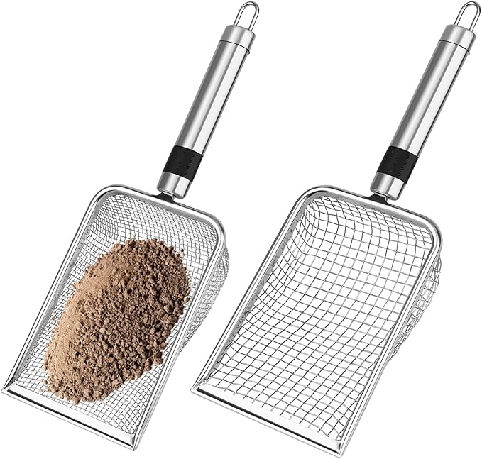 2PCS/ 4PCS Soil Sifter for Gardening, Stainless Steel Sand Soil Compost Sifter for Gardening with Handle, Sieve for Rocks (0.2/0.1 in Mesh, 2)