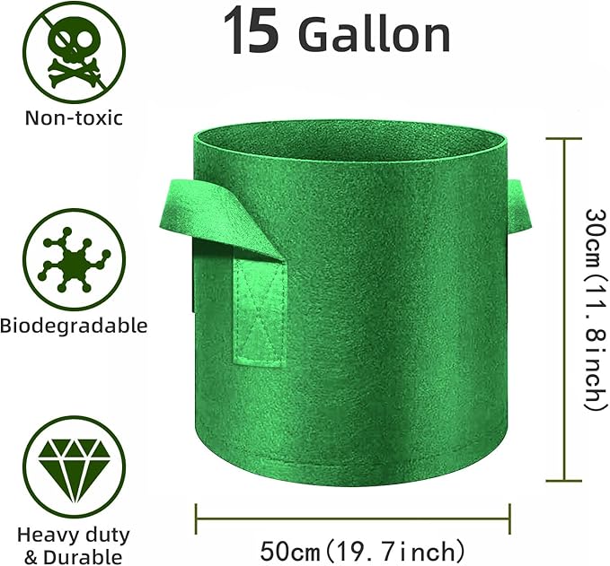 12-Pack 15 Gallon Plant Grow Bags, Thickened Nonwoven Fabric Pots with Handles, Vegetable Planter Bags Containers, Cloth Planters for Garden Vegetable/Flower/Plant/Fruits Outdoor (Green)