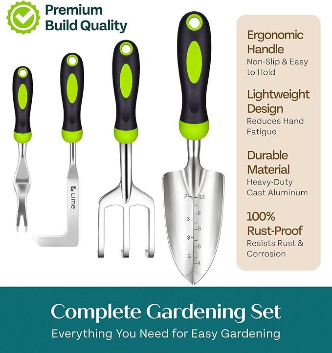 Heavy Duty Gardening Tools with Potting Mat- Gardening Gifts for Women, Men, Mom, Dad - Durable, Ergonomic Garden Tools Set