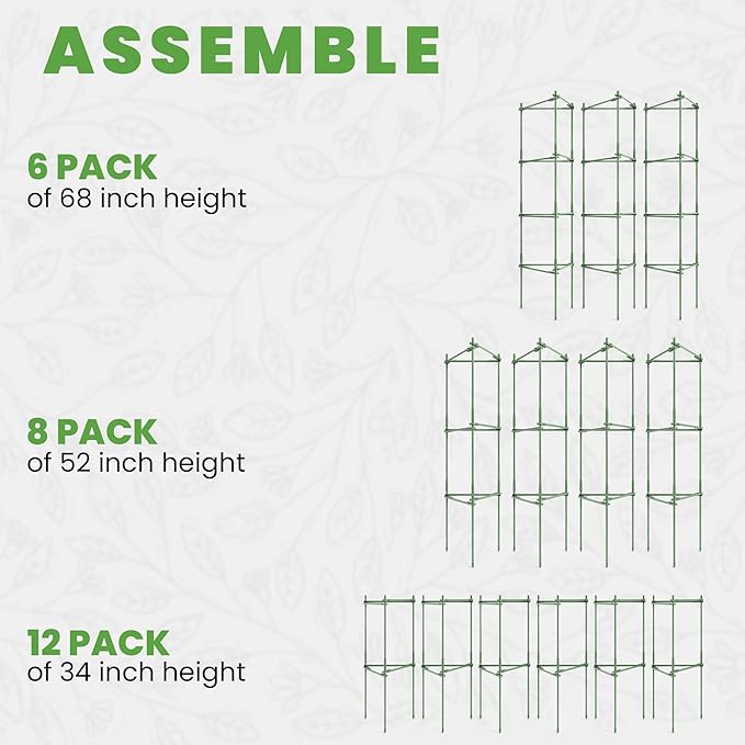 68" Tall Tomato Cage 6 Pack Trellis Stakes - Heavy Duty Plant Support Structures for Vegetables, Tomatoes & Climbing Plants