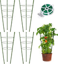 18" Small Plant Support Tomato Cages, 4 Pack Adjustable Garden Trellis for Indoor Outdoor Climbing Plants, Peony Flower Stakes with 66ft Garden Twist Ties, Green Metal Plant Cages for Pots & Garden