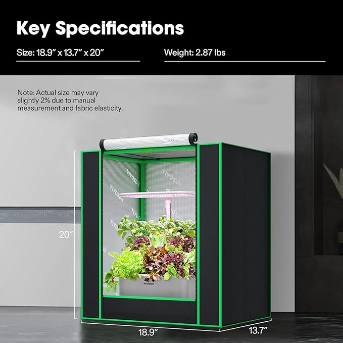 VIVOSUN Small Grow Tent for Aerogarden, Hydroponics Growing System, 20”x14”x21” Highly Reflective Mylar Indoor Grow Tent with Sealed Bottom Design, Ventilation Window and Cable Hole Port