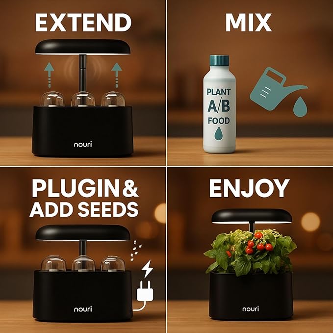 Nouri 5 pod Smart Garden for Home Cooks | w/Heirloom Basil | Hydroponics Growing System | LED Grow Lights | Indoor Herb Garden Kit | Herb Growing Kit Indoors for Plant Lovers, Gardeners, Kitchen