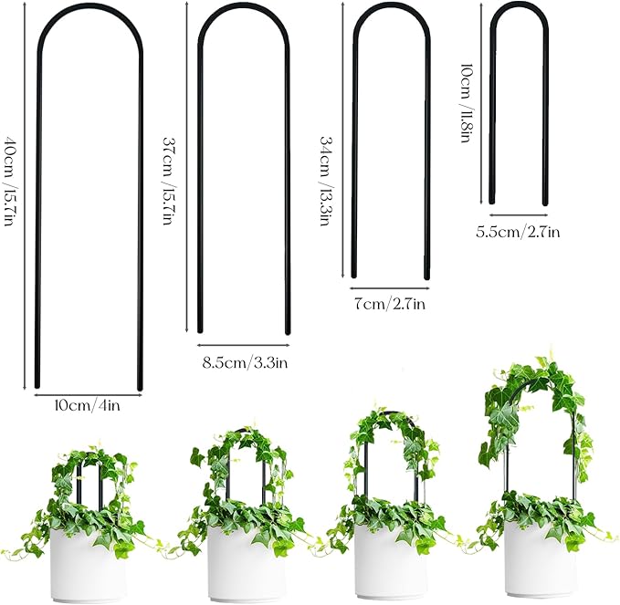 SNAIL GARDEN 8 Pcs Small Trellis for Indoor Plants with 100Pcs Green Cable Zip Ties,4 Sizes Indoor Plant Trellis for Climbing Plants, U-Shaped House Plant Trellis for Potted Plants Hoya Ivy, Jasmine