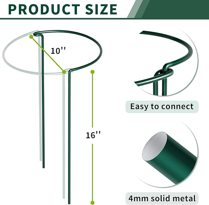 10 Pack Peony Cages and Supports, 10" (W) x 16"(H) Plant Support, Heavy-Duty Metal Plant Support Stakes, Plant Stakes for Outdoor & Indoor Plants, Perfect for Flowers and Vegetable
