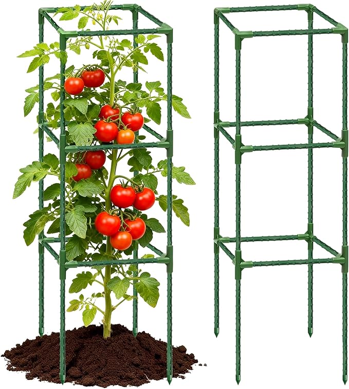 2 Pack Tomato Cages for Garden, 43.3 Inch Tall Tomato Trellis Plant Support, Adjustable Garden Trellis for Climbing Vegetables, Plants, Flowers and Fruits(14.5" x 14.5")