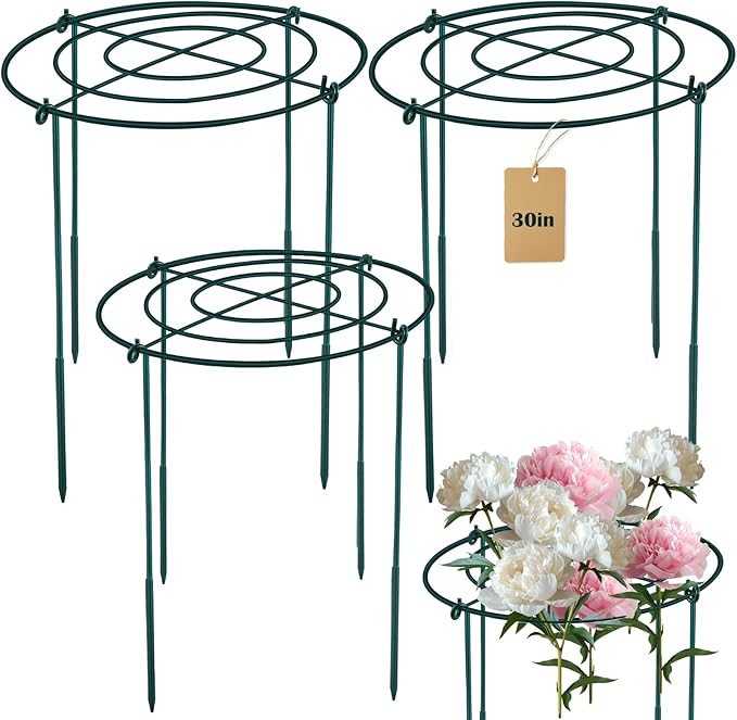 3Set Metal Peony Grid Cages, 30"H X 13"D Large Flower Support Cages Grow Through Hoop Ring Peony Stakes Garden Plant Support Rings Heavy Duty Plant Braces Peonies Structure for Outdoor Plants Blossoms