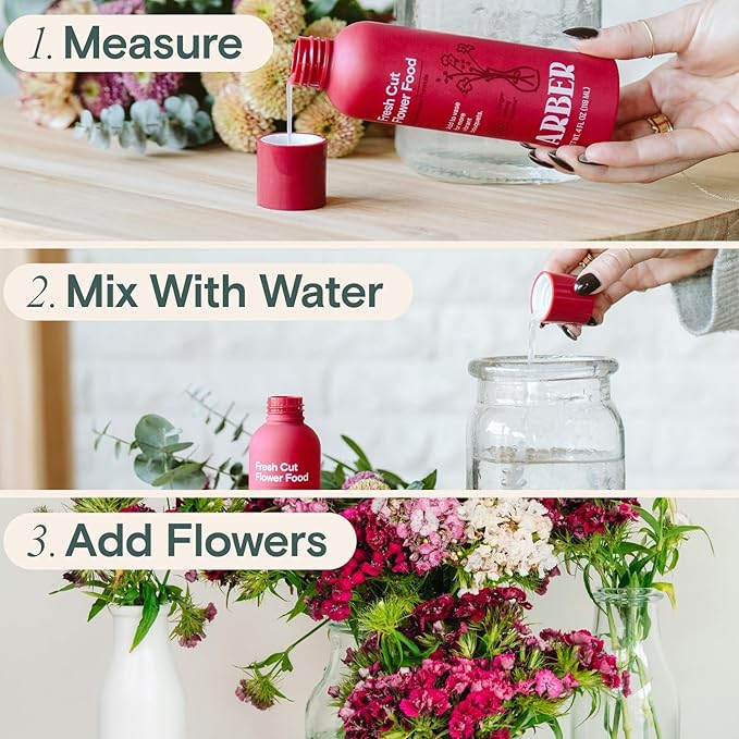 Arber Fresh Cut Flower Food – Floral Preservative & Nutrient Mix for Fresh Cut Flowers – Quick Dip, Vase Spray & Crystal Flower Care – Rose Food & Plant Supplies – 4 fl oz Liquid Formula