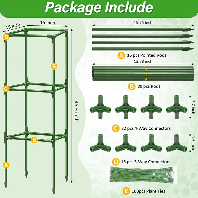 4 Pack Square Tomato Cages for Garden, 45 Inch Adjustable Tomato Stakes, Metal Tomato Trellis, Garden Plant Support for Potted Climbing Plants, Vegetables Flowers Fruits, Raised Garden Bed