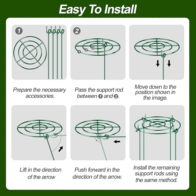 8 Pack Peony Cages and Supports with Plant Support Stakes for Outdoor Indoor Plants 12" D 16" High Tall Heavy Duty Metal Peony Support Cage Ring for Peony Rose Flower Tomato Hydrangea