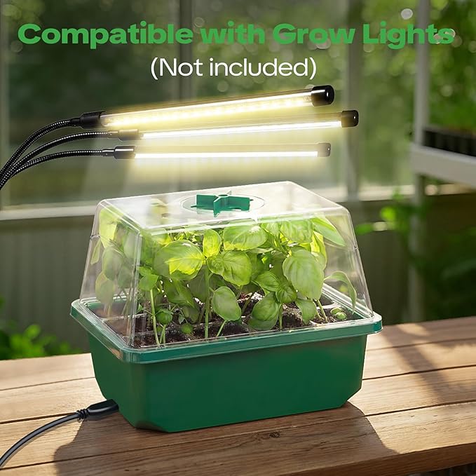 YAUNGEL 4 Pack Seed Starter Tray with Self-Heating, Seed Starter Kit with High Humidity Control Domes, Seedling Starter Trays for Indoor Gardening Plant, Green