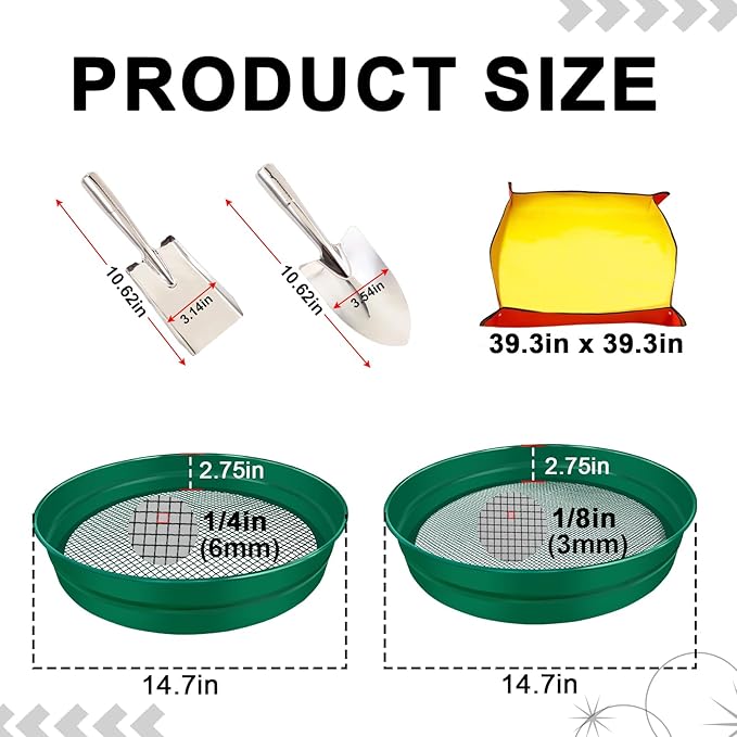 2PCS Large Soil Sifter for Gardening 14.7 inch Dirt Sifter with Garden Mat, Heavy Duty Metal Material Compost Sifter Rock Sifter for Rocks Soil Compost Filtering