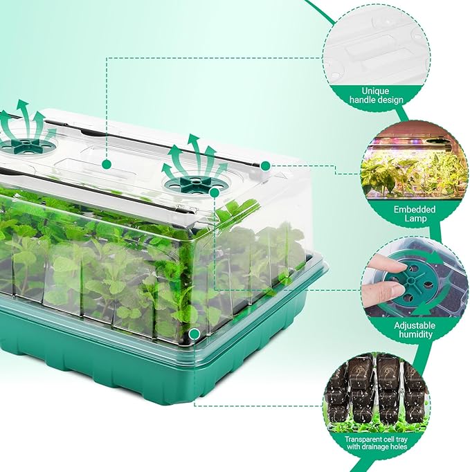Eglotes Seed Starter Tray with Grow Light, Seed Starter Kit with Adjustable Humidity Dome, Seed Starting Trays Plant Starter Kit for Seeds Growing Starting, Indoor Gardening (1 PCS with Grow Light)