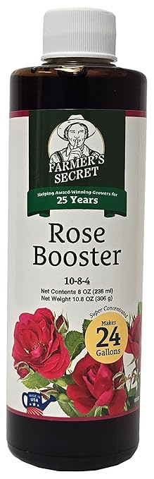 Farmer's Secret Rose Booster Fertilizer (8oz) - Super Concentrated - Formulated for All Types of Roses Throughout The Life Cycle - Encourages Healthy Growth and Vibrant Blooms