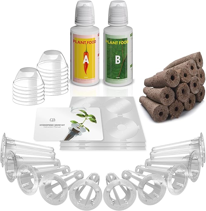 67pcs Hydroponic Pods Kit for Inbloom, AeroGarden, iDOO, Grow Anything Kit for Indoor Garden Growing System Seed Pods Kit Includes 30 Grow Sponges, 12 Baskets, 12 Domes, 12 Stickers, A&B Plant Food