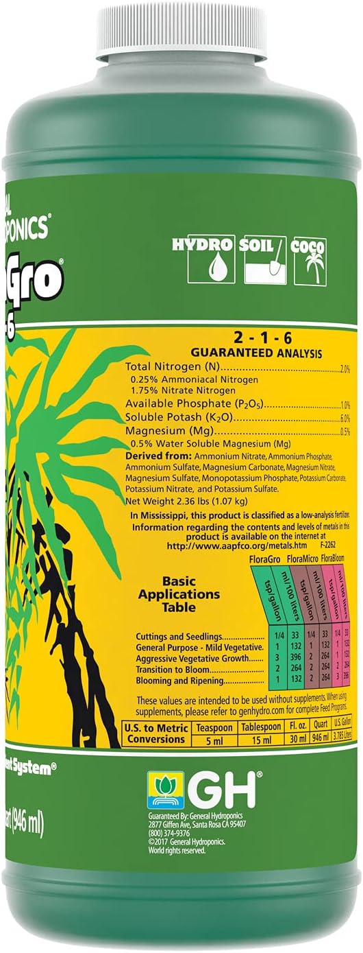 General Hydroponics FloraGro 1 Quart