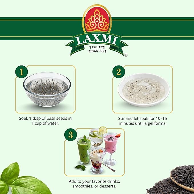 LAXMI Takmaria Basil Seeds Sabja, Tukmaria, Tulsi Seeds - All Natural, NON-GMO, Fresh and Pure, Product of India - 3.5 oz