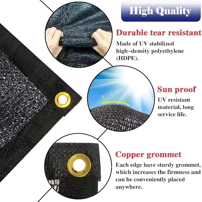 6.5X6.5Ft Shade Cloth for Garden, 90% Black Sun Shade Mesh for Plants Heat Protection, Outdoor Sunblock Mesh Tarp for Greenhouse, Plant Cover, Balcony, Gazebo, Deck, Porch, Carport