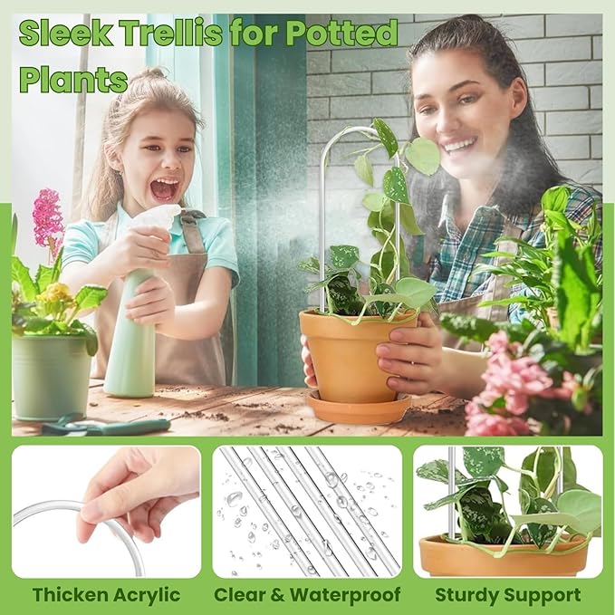 Lancisism 8 Pack Acrylic Plant Trellis for Indoor Climbing Plants, Thickened Clear U-Shaped & Round Small Plant Trellis, Potted Plant Climber Support for Hoya, Pothos, Vine Ivy, Monstera Houseplant