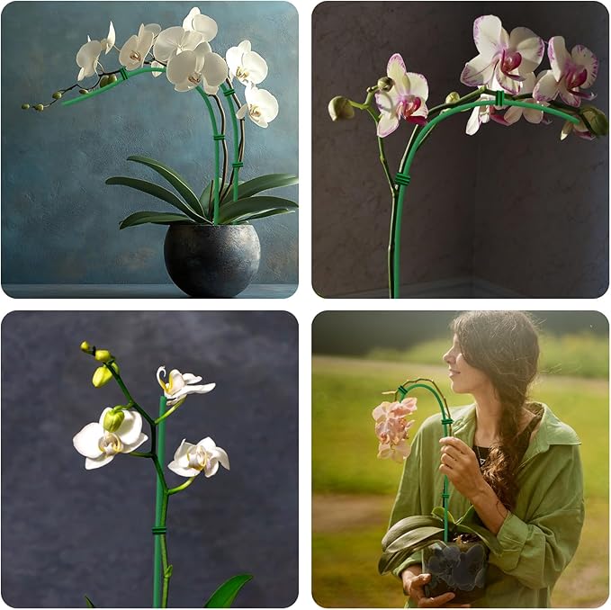 [36 Pcs] Plant Stakes, Bendable Plant Sticks, 18 Inches Single Stem Plant Support Stakes with Twist Ties, Garden Stakes for Indoor and Outdoor Plants, Potted Plants, Flowers Orchid Peony Rose