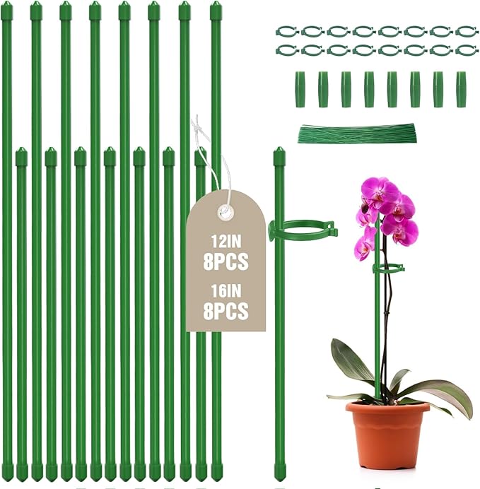 Joyhalo 16 Pack Plant Stakes for Indoor Plants, 12 Inch and 16 Inch Garden Stakes, Adjustable Plant Support Sticks for Tall Plants As Tomatoes Beans Orchid Vegetable
