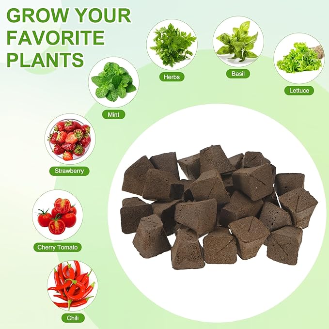 50-Pack Grow Sponges, 1.7x0.8x1.8 Inch Replacement Root Growth Sponges Seed Pods for Plant Rooting/Seed Germination/Hydroponic Gardens System Supplies, Starter Plug for Seeds