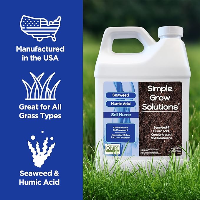 Super Seaweed Humic Fulvic Acid Blend- Liquid Carbon - Soil Hume - Simple Grow Solutions- Natural Lawn & Garden Concentrated Treatment- Increase Nutrient Uptake (64 Ounce)
