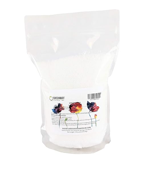 Greenway Biotech, Inc. Urea Fertilizer Plant Food High Efficiency 46% Nitrogen 46-0-0 for Indoor,Outdoor Plant - Prilled Aqua Regia Gold Refining 99.9% Water Soluble Garden Lawn Fertilizer (2 Pound)