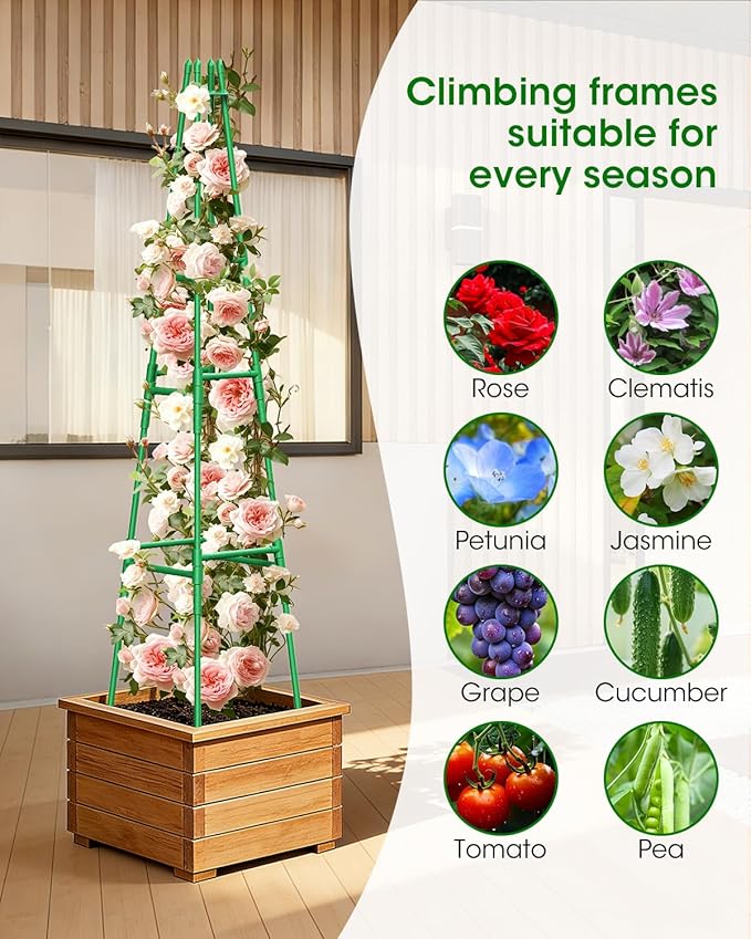 2 Pack Garden Trellis for Climbing Plants Outdoor, 6FT Plant Trellis Support for Climbing Vine, Plant Support Tower Cages Plastic Coated Metal Pipe Supports for Outdoor Indoor,Tomato cage