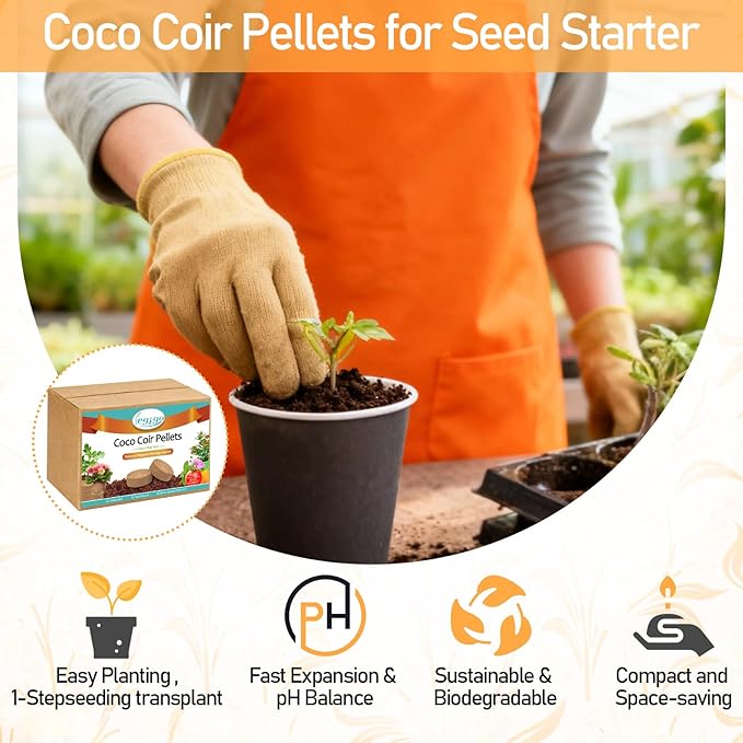 Legigo 200 PCS 50mm Coco Coir Pellets Potting Soil Mix- Compressed Coconut Coir Discs Seed Starting Soil Pellets, Coco Peat Soil Pods for Indoor & Outdoor Plants, Gardening Herbs Bonsai and Vegetables