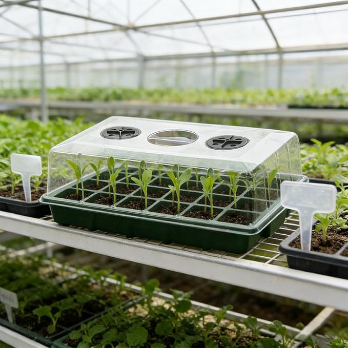 Seed Starter Trays with Humidity Domes, Reusable Plant Germination Kit for Microgreens, Herbs & Indoor Gardening, Clear Vented Lids, Fast Seedling Growth & Durable Design