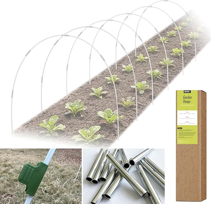 36 PCS Garden Hoops for Raised Beds, RIFNY Greenhouse Hoops Kit Long Grow Tunnel for Row Cover, Rust-Free Fiberglass Garden Support Poles for Insect Mesh Netting Freeze Plant Cover Frame