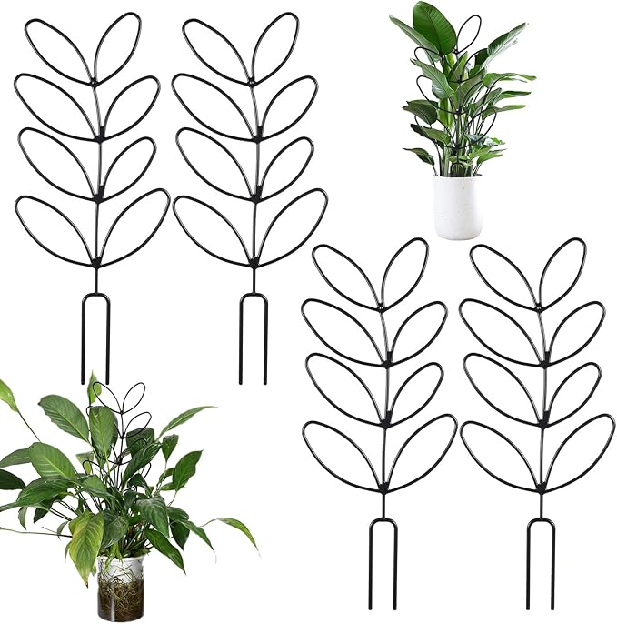 4 Pack Small Plant Trellis for Climbing Plants Indoor, 12 inch Plastic Trellis for Potted Plants Houseplant Trelli, Mini Climbing Plant Support for Houseplant Flower Hoya Pothos, Black