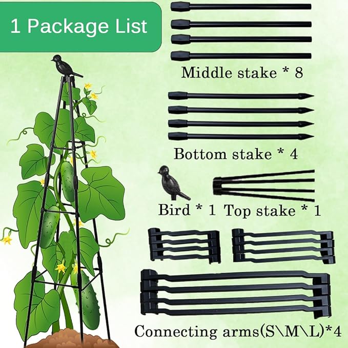 Trellis for Climbing Plants Outdoor, 2 Pack Plant Trellis Support for Climbing Vine, 63" Plant Support Tower Cages Plastic Coated Metal Pipe Supports for Outdoor Indoor, Potted Plants, Tomato cage