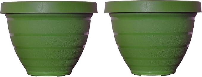 The HC Companies Rings Flower Planter - Self Watering Plant Pots for Herbs & More - Round Lightweight Outdoor & Indoor Planter (10" Dark Green, Pack of 2)