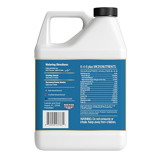 Leaves and Soul Professional Palm Tree Fertilizer Liquid Concentrate - 6-4-6 Blend for Tropical Plant Fertilizer, Garden Use - Liquid Plant Food for Palm Trees and Bushes Outdoors - 32oz