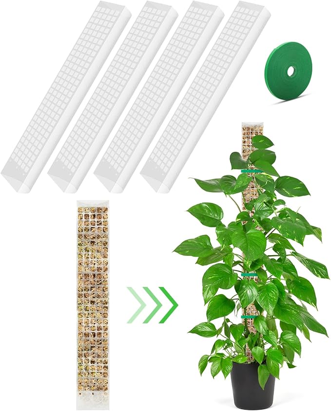 4 Pcs Large D Shaped Poles for Monstera, 24 Inch Plastic Moss Pole for Indoor Climbing Plants, Stackable Plant Support Kit Work with Sphagnum Moss