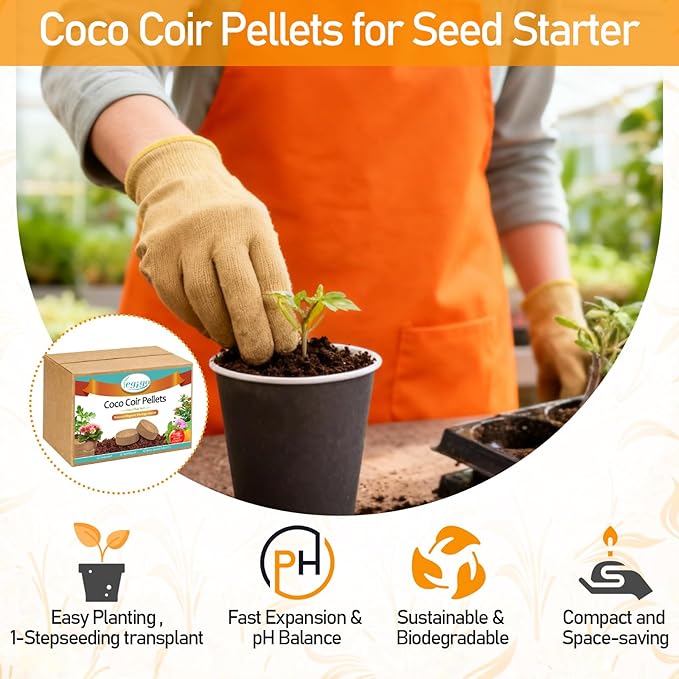 Legigo 100 PCS 40mm Coco Coir Pellets Potting Soil Mix- Compressed Coconut Coir Discs Seed Starting Soil Pellets, Coco Peat Soil Pods for Indoor & Outdoor Plants, Gardening Herbs Bonsai and Vegetables