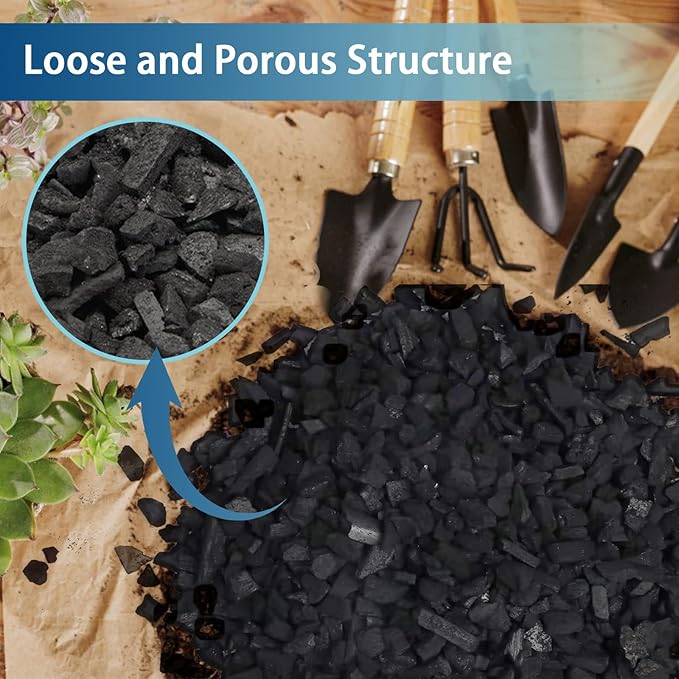 Horticulture Charcoal for Plants 4qt, Activated Hardwood Charcoal as Soil Amendment for Bonsai, Succulent, Terrarium Supplies, Indoor Plant Potting Soil