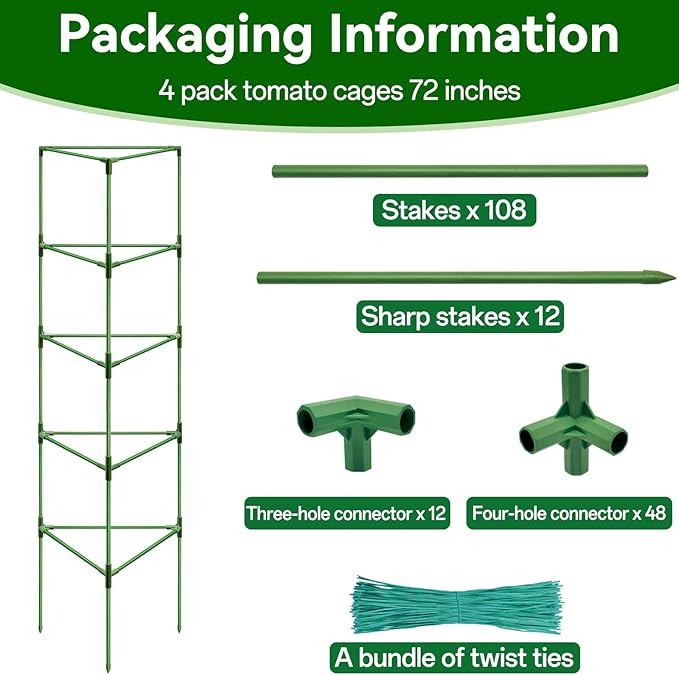 Halatool 72 Inch Extra Tall Tomato Cages for Garden, 4 Pack Heavy Duty Metal Plant Support Stakes for Outdoor Garden, Adjustable Large Trellis for Climbing Plants Cucumbers Vegetables Flowers Fruits