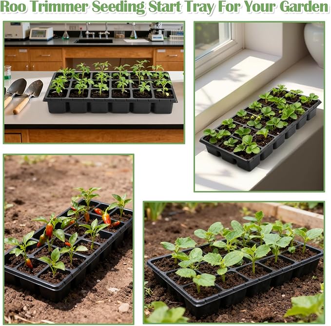 RooTrimmer 10 Pack 18 Cell Seed Starter Trays - 2.9 "Deep 3 Inch Big Cell Plastic Nursery Trays, 20" x 10", for 1020 Flat Trays Seed Germination, Planting Seedlings & Propagation